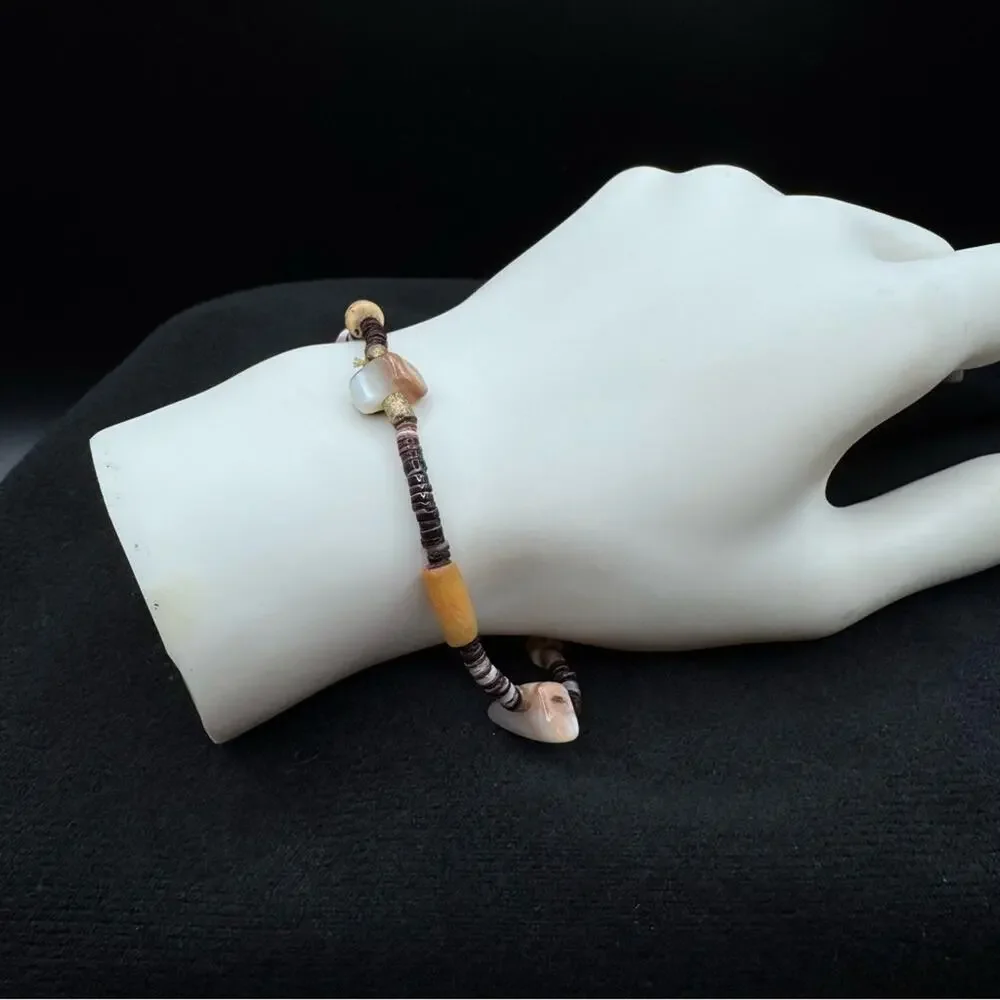 Natural Stone Heishi Beads Beaded Bracelet Earth Tones Artisan Bohemian